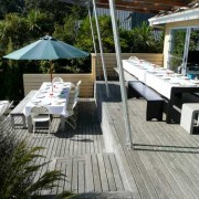 The deck, set up for dining